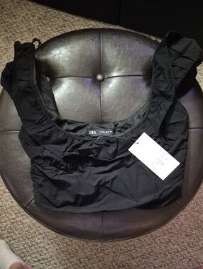 Zara Black Ruffled Scoop Neck Tank